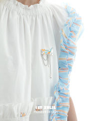 1ST XULIE "Juicy Flight" Playful Paper Plane Chain Brooch in Platinum Plated Brass - On Model