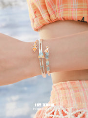 1ST XULIE Jewelry "Juicy Flight" Playful Paper Plane Cuff Bracelet in Platinum Plated Brass - Side View