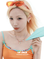 1ST XULIE "Juicy Flight" Playful Paper Plane Rope Choker in Platinum Plated Brass - Clasp Detail