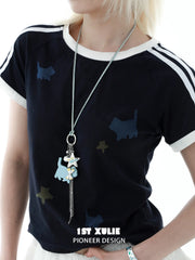 1ST XULIE "Angel Cuties" Playful Puppy Pendant Necklace in Platinum Plated Brass - Side View
