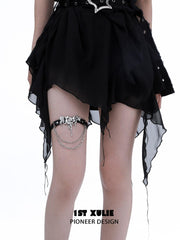 1ST XULIE "Taboo Rose" Platinum Plated Punk Rose Leg Chain - Side View on Model