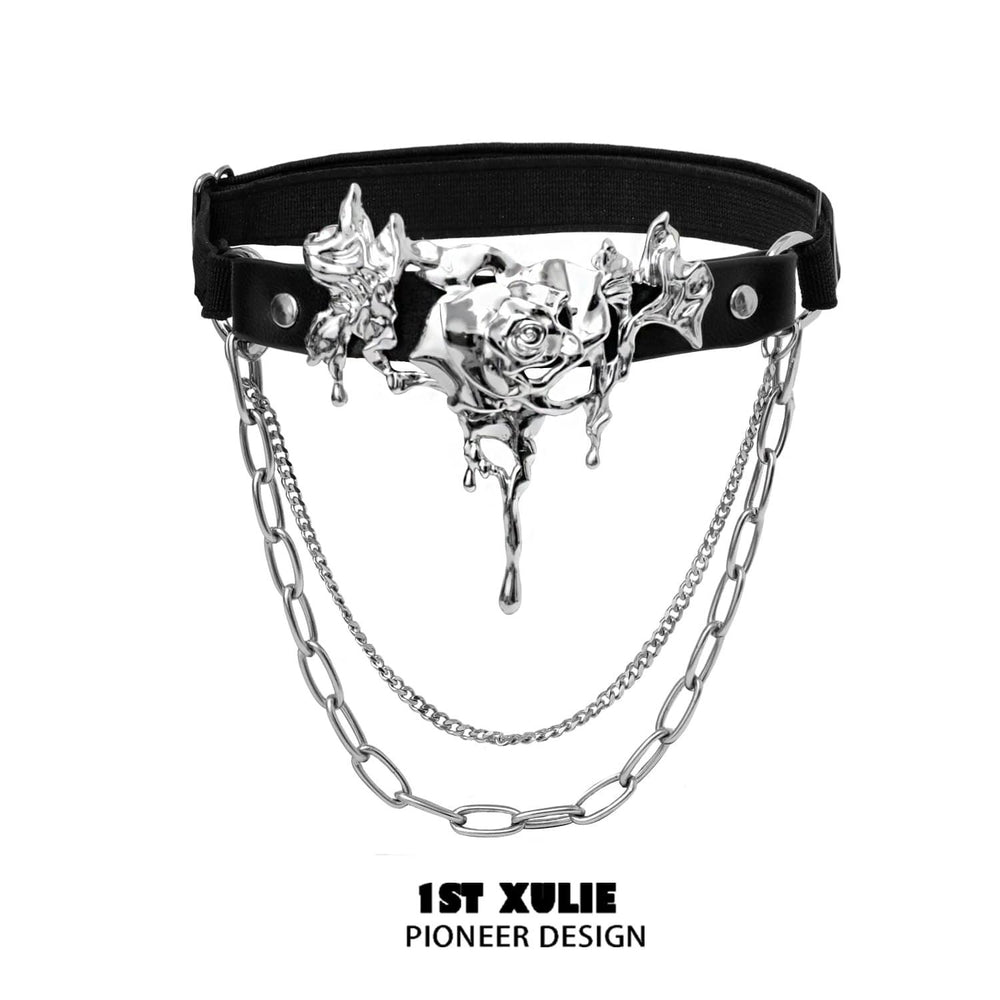 1ST XULIE "Taboo Rose" Platinum Plated Punk Rose Leg Chain - Product View