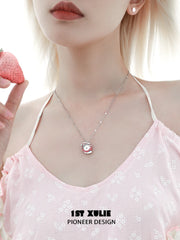 1ST XULIE "Cuties' Appleland" Puppy & Fruit Charm Necklace in Platinum Plated - Side View