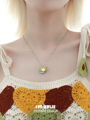 1ST XULIE "Cuties' Appleland" Puppy & Fruit Charm Necklace in Platinum Plated - Detail Shot