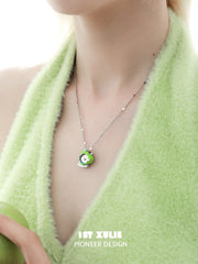 1ST XULIE "Cuties' Appleland" Puppy & Fruit Charm Necklace in Platinum Plated - Lifestyle Shot