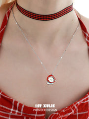 1ST XULIE "Cuties' Appleland" Puppy & Fruit Charm Necklace in Platinum Plated - On Model