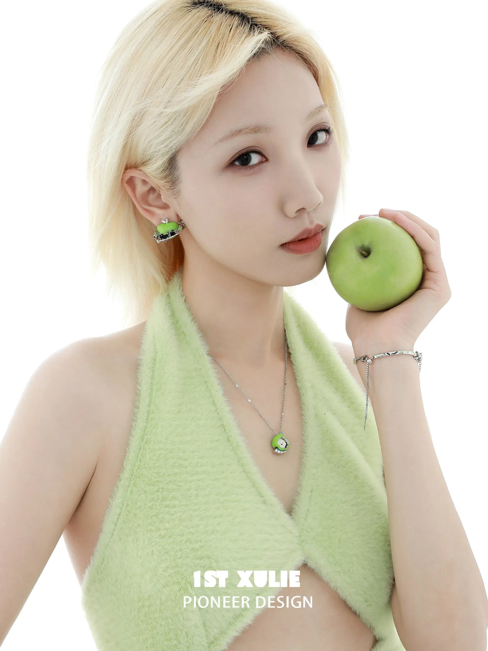 1ST XULIE "Cuties' Appleland" Puppy & Fruit Charm Necklace in Platinum Plated - Packaging View