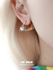 1ST XULIE Jewelry "RAINBOW CAT" Rainbow Cat Paw Triangle Hoop Earrings in Brass - Side View