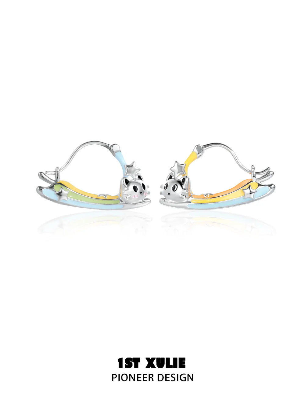 1ST XULIE Jewelry "RAINBOW CAT" Rainbow Cat Paw Triangle Hoop Earrings in Brass - Texture