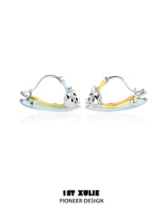 1ST XULIE Jewelry "RAINBOW CAT" Rainbow Cat Paw Triangle Hoop Earrings in Brass - Texture