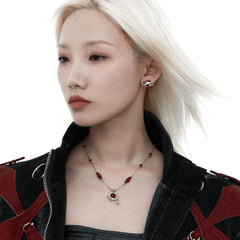 1ST XULIE "Red Nebula" Celestial Statement Choker Necklace in Platinum Plated Brass - Detail Shot