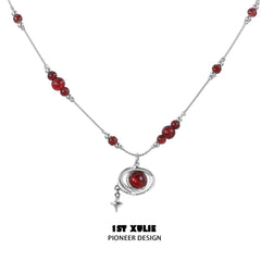 1ST XULIE "Red Nebula" Celestial Statement Choker Necklace in Platinum Plated Brass - Product View