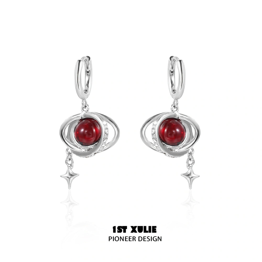 1ST XULIE "Red Nebula" Statement Dangle Earrings in Platinum Plated Brass - Product View