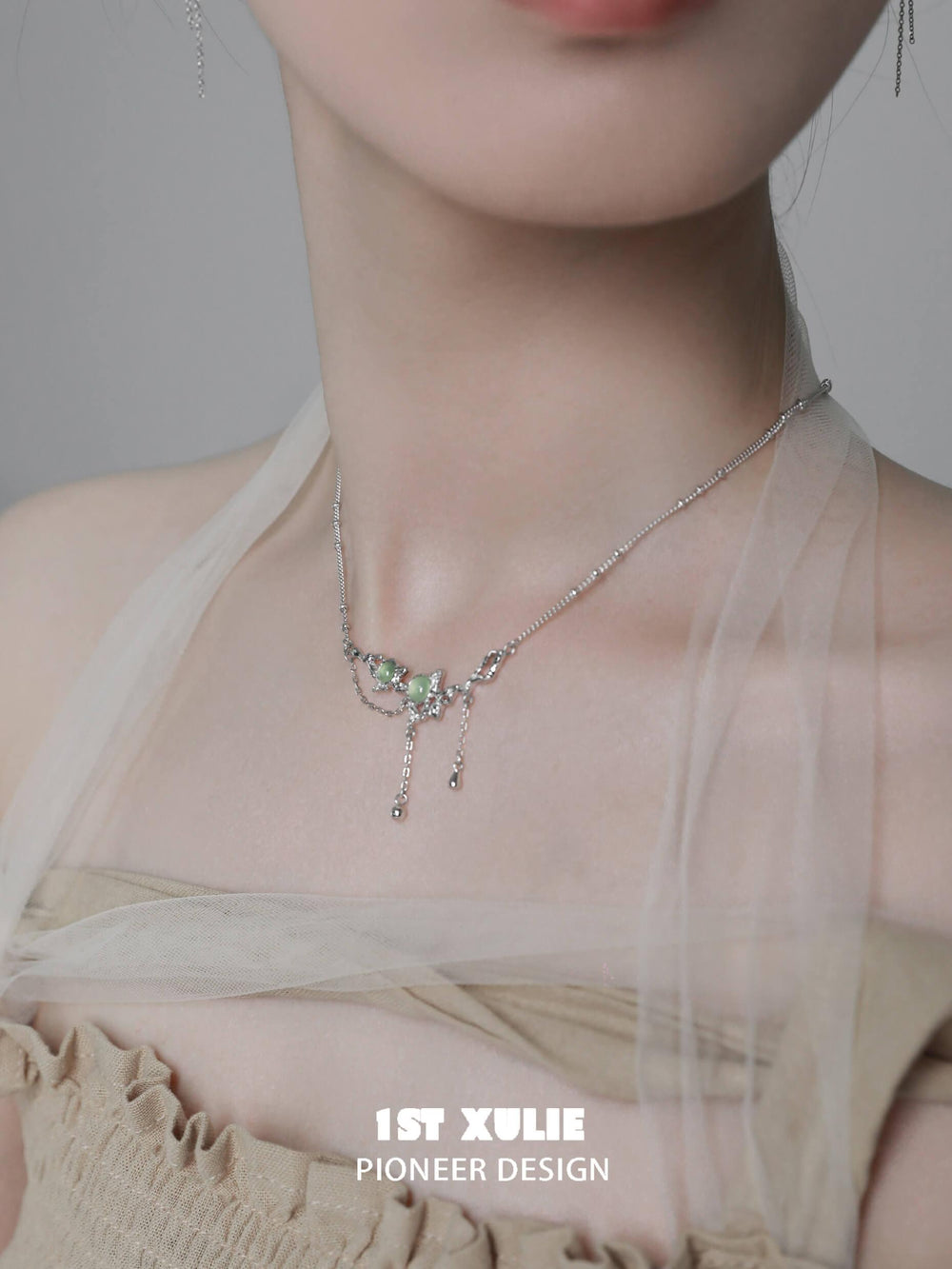 1ST XULIE "Renewal & Growth" Minimalist Choker Necklace in 925 Sterling Silver - On Model Close-Up