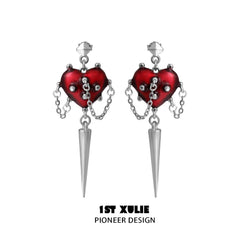 1ST XULIE "Forbidden Love" Rivet Dangle Earrings in Platinum Plate - Detail Shot