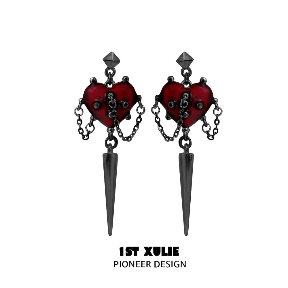 1ST XULIE "Forbidden Love" Rivet Dangle Earrings in Platinum Plate - Product View