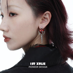 1ST XULIE "Forbidden Love" Rivet Dangle Earrings in Platinum Plate - On Model