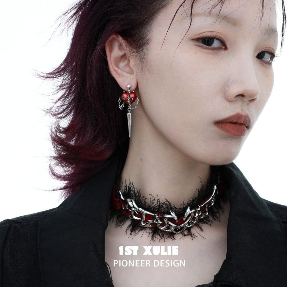 1ST XULIE "Forbidden Love" Rivet Dangle Earrings in Platinum Plate - Side View