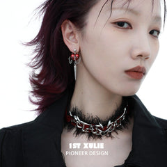 1ST XULIE "Forbidden Love" Rivet Dangle Earrings in Platinum Plate - Side View