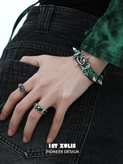 1ST XULIE "Snake Bite" Rivet Leather Cuff Bracelet in Platinum Plated - Product View