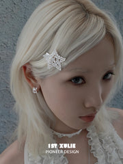 1ST XULIE Jewelry "STARLIGHT LACE" Rococo Lace Star Huggie Hoop Earrings in Silver Plated Brass - Lifestyle Shot
