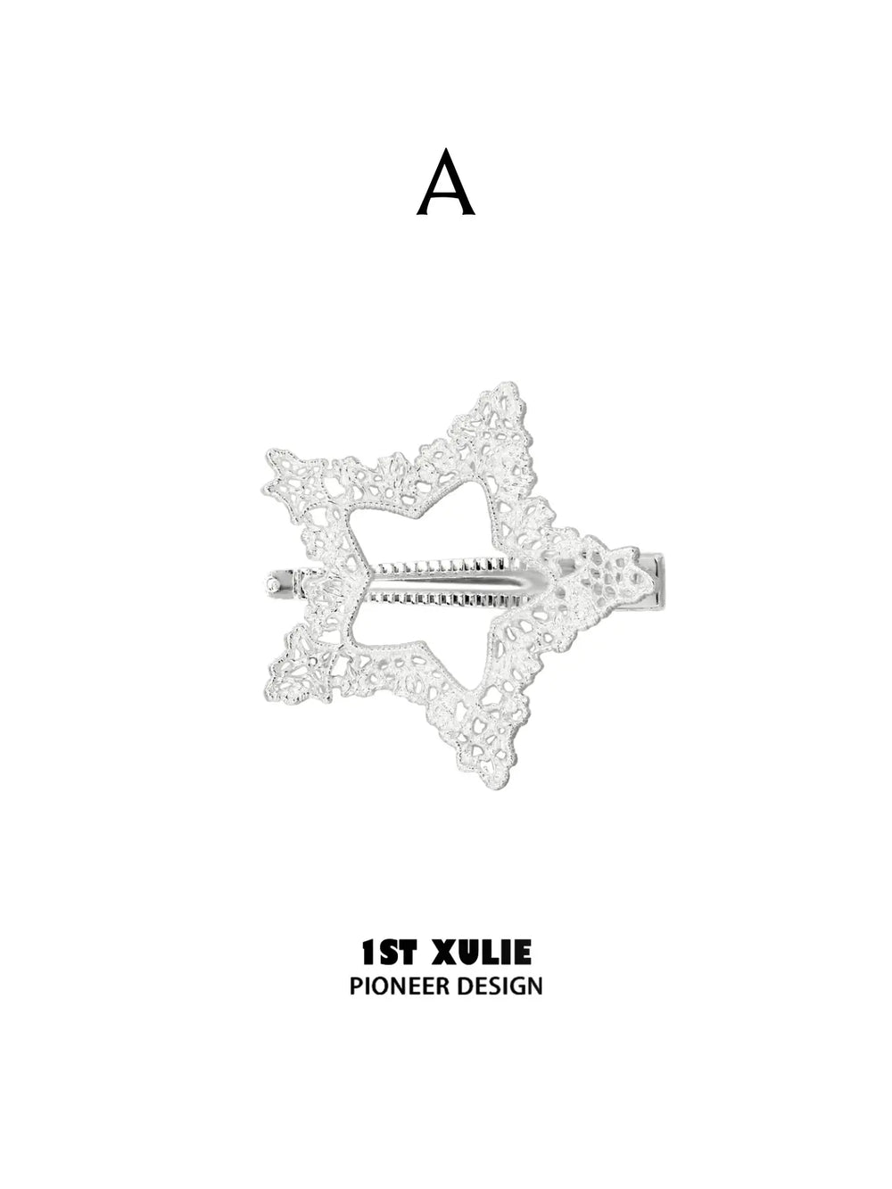 1ST XULIE Jewelry "STARLIGHT LACE" Rococo Star Hair Clip in Rhodium Plated - Back View
