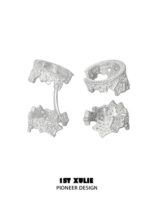 1ST XULIE Jewelry "STARLIGHT LACE" Rococo Star Lace Ear Cuffs in Silver - Lifestyle Shot