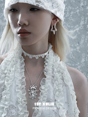 1ST XULIE Jewelry "STARLIGHT LACE" Rococo Star Statement Hoop Earrings in Platinum Plated - On Model