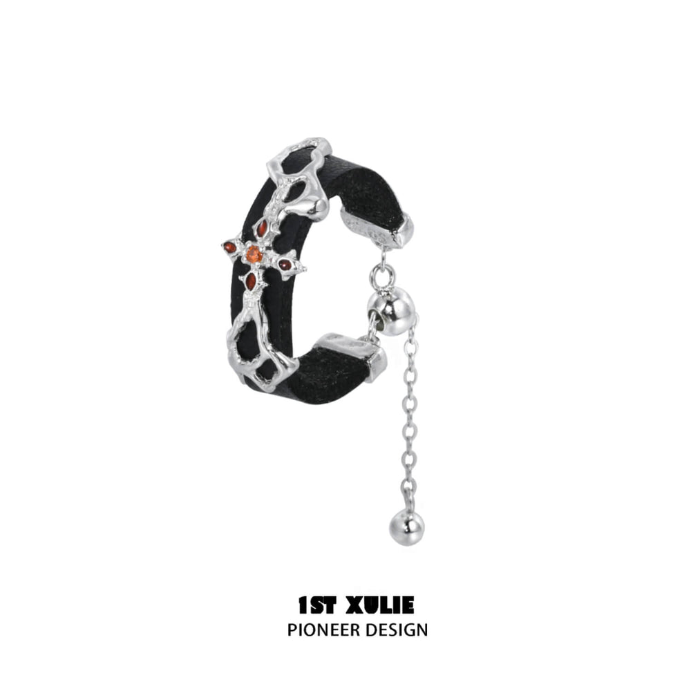 1ST XULIE "Rose Believer" Leather Tassel Ring in 925 Sterling Silver - Lifestyle Shot