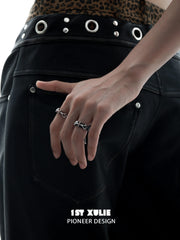 1ST XULIE "Rose Believer" Leather Tassel Ring in 925 Sterling Silver - On Model Close-Up