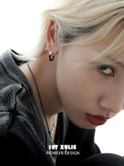 1ST XULIE "Scorch" Gradient Pavé Huggie Hoop Earrings in Platinum Plated - Angled Product View