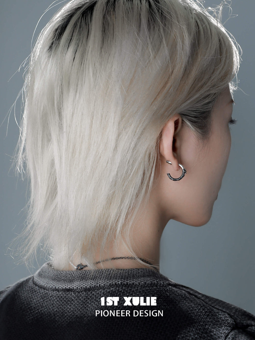 1ST XULIE "Scorch" Gradient Pavé Huggie Hoop Earrings in Platinum Plated - Pair View