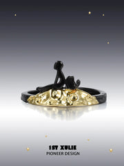 1ST XULIE "Cat's Gaze" Sculptural Cat Head Open Ring in 925 Sterling Silver - On Model