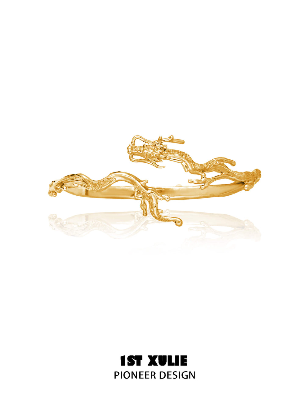 1ST XULIE "Loong" Sculptural Flowing Dragon Bangle in 24K Gold Plated - Product View
