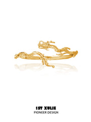 1ST XULIE "Loong" Sculptural Flowing Dragon Bangle in 24K Gold Plated - Product View