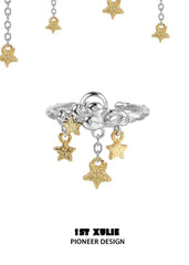 1ST XULIE "Cat's Gaze" Sculptural Lonely Cat Head Adjustable Open Ring in 925 Sterling Silver - Back View