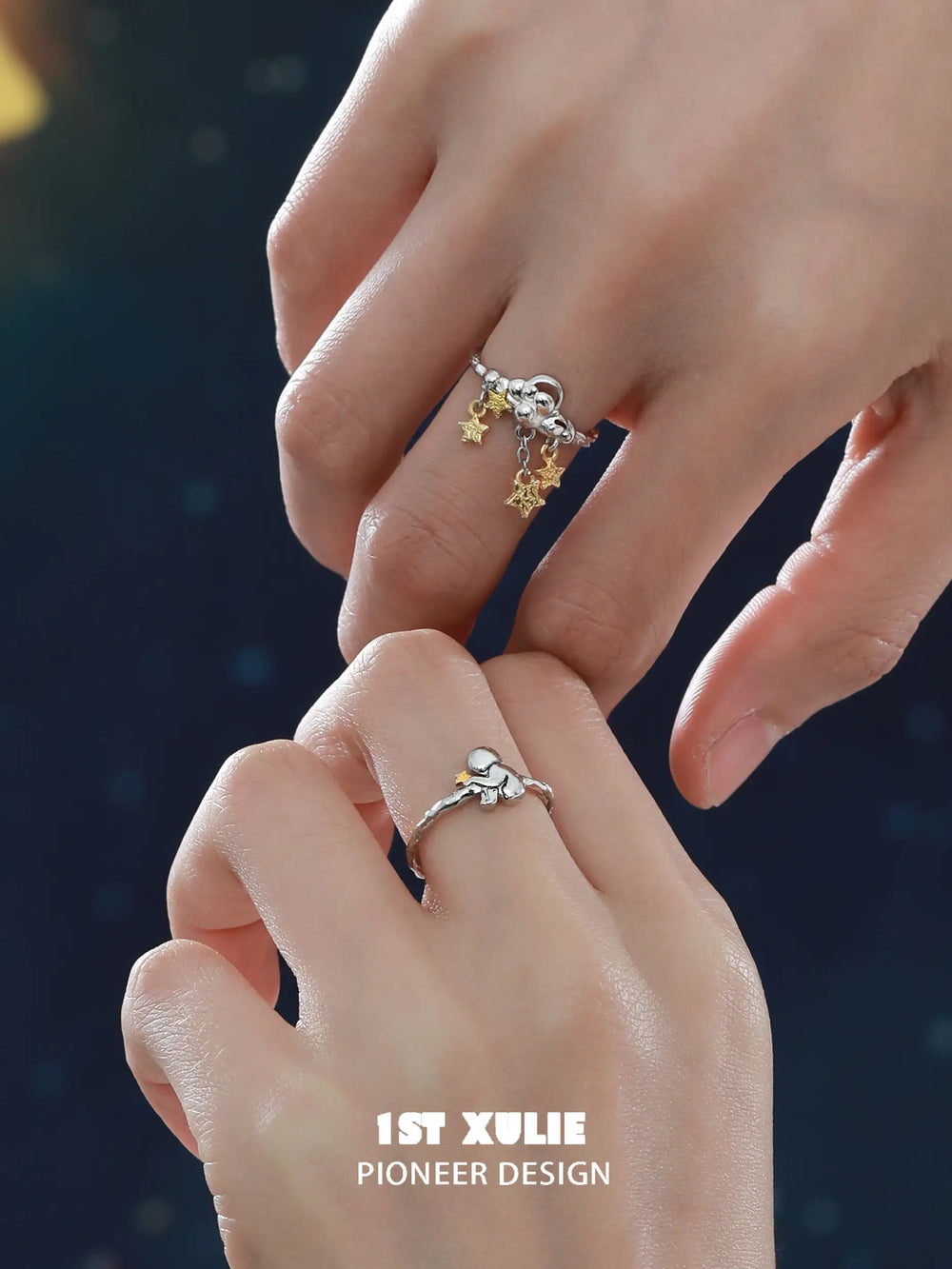 1ST XULIE "Cat's Gaze" Sculptural Lonely Cat Head Adjustable Open Ring in 925 Sterling Silver - Detail Shot