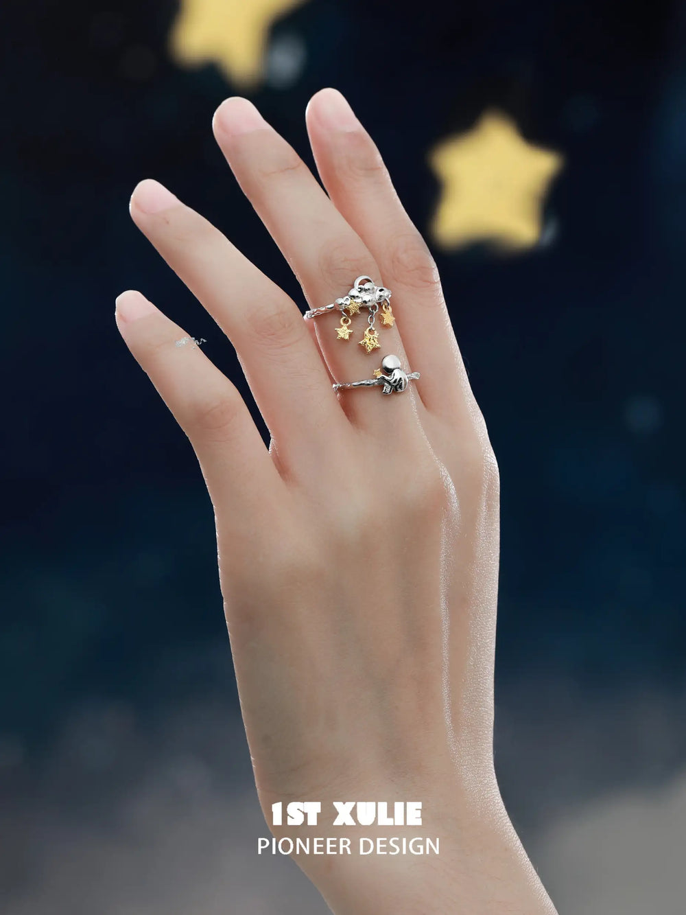 1ST XULIE "Cat's Gaze" Sculptural Lonely Cat Head Adjustable Open Ring in 925 Sterling Silver - Texture Detail