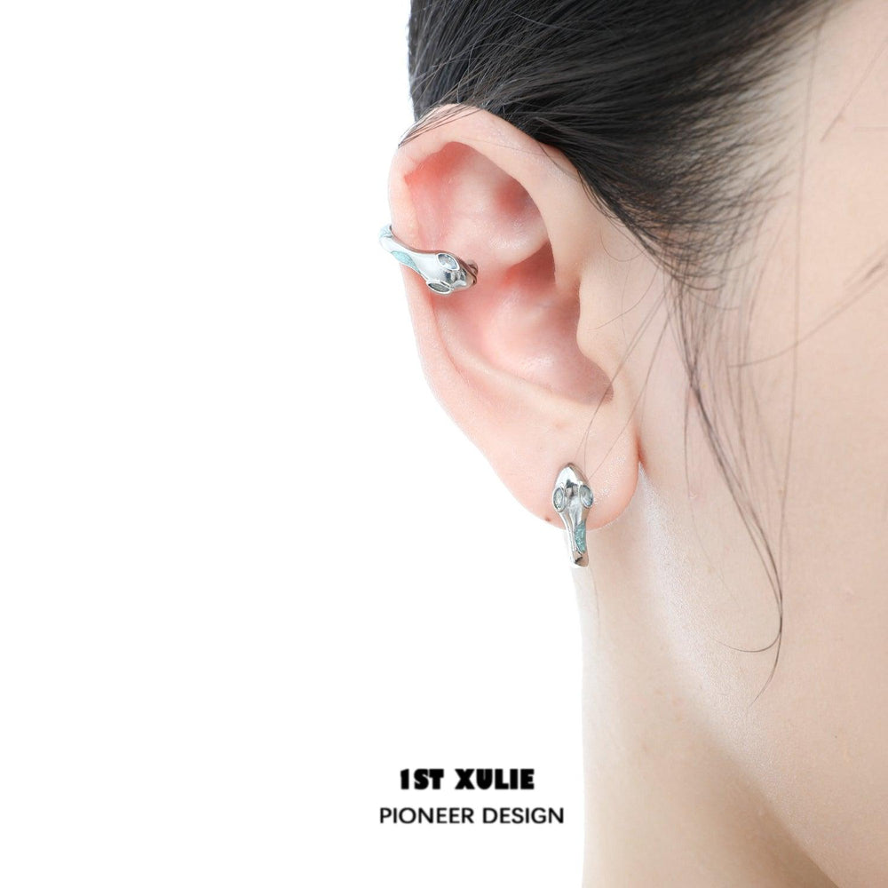 1ST XULIE "Frozen Serpent" Serpent Bite Stud Earrings in Platinum Plated - Product View