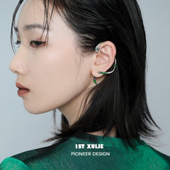 1ST XULIE "Slytherin House" Serpent Ear Climber Earrings in Platinum Plated - Detail Shot