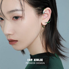 1ST XULIE "Slytherin House" Serpent Ear Climber Earrings in Platinum Plated - Side View