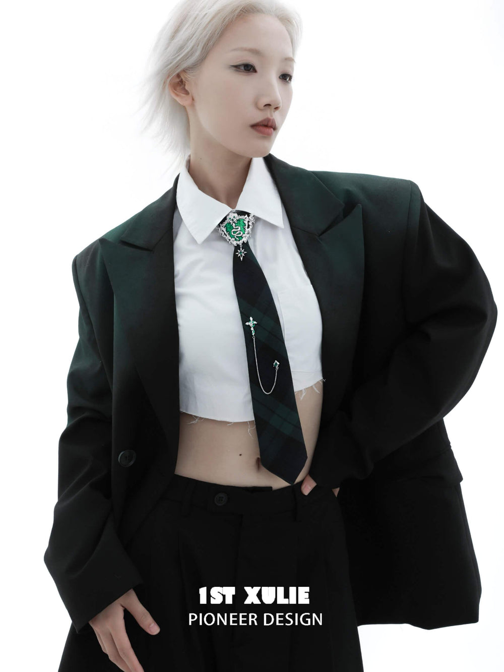 1ST XULIE "Slytherin House" Serpent Entwined Collar Necklace in Platinum Plated - Lifestyle Shot