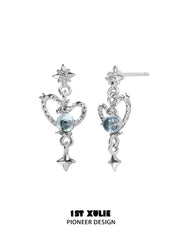 1ST XULIE Jewelry "Snake Bite" Serpent Heart Statement Dangle Earrings in 925 Sterling Silver - Side View