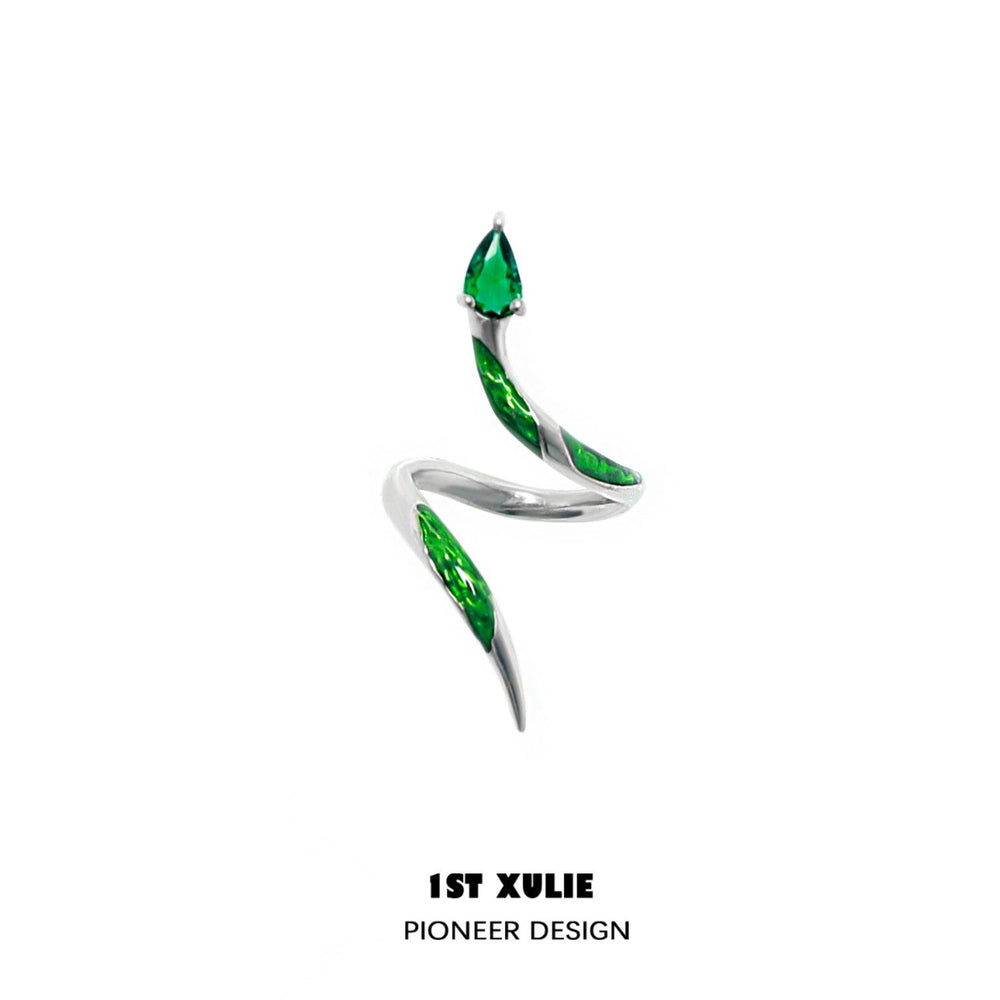 1ST XULIE "Slytherin House" Avant-garde Adjustable Serpent Knuckle Ring in 925 Sterling Silver - Product View