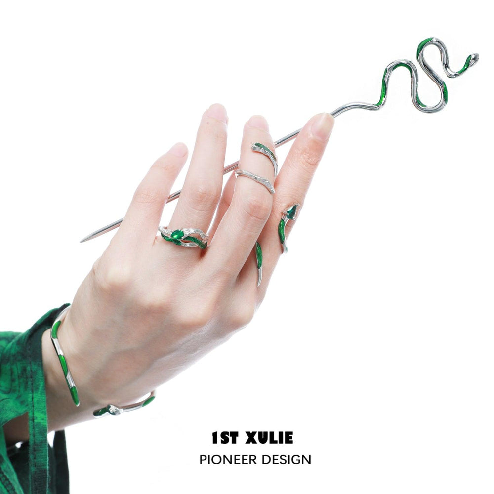 1ST XULIE "Slytherin House" Avant-garde Adjustable Serpent Knuckle Ring in 925 Sterling Silver - Side View