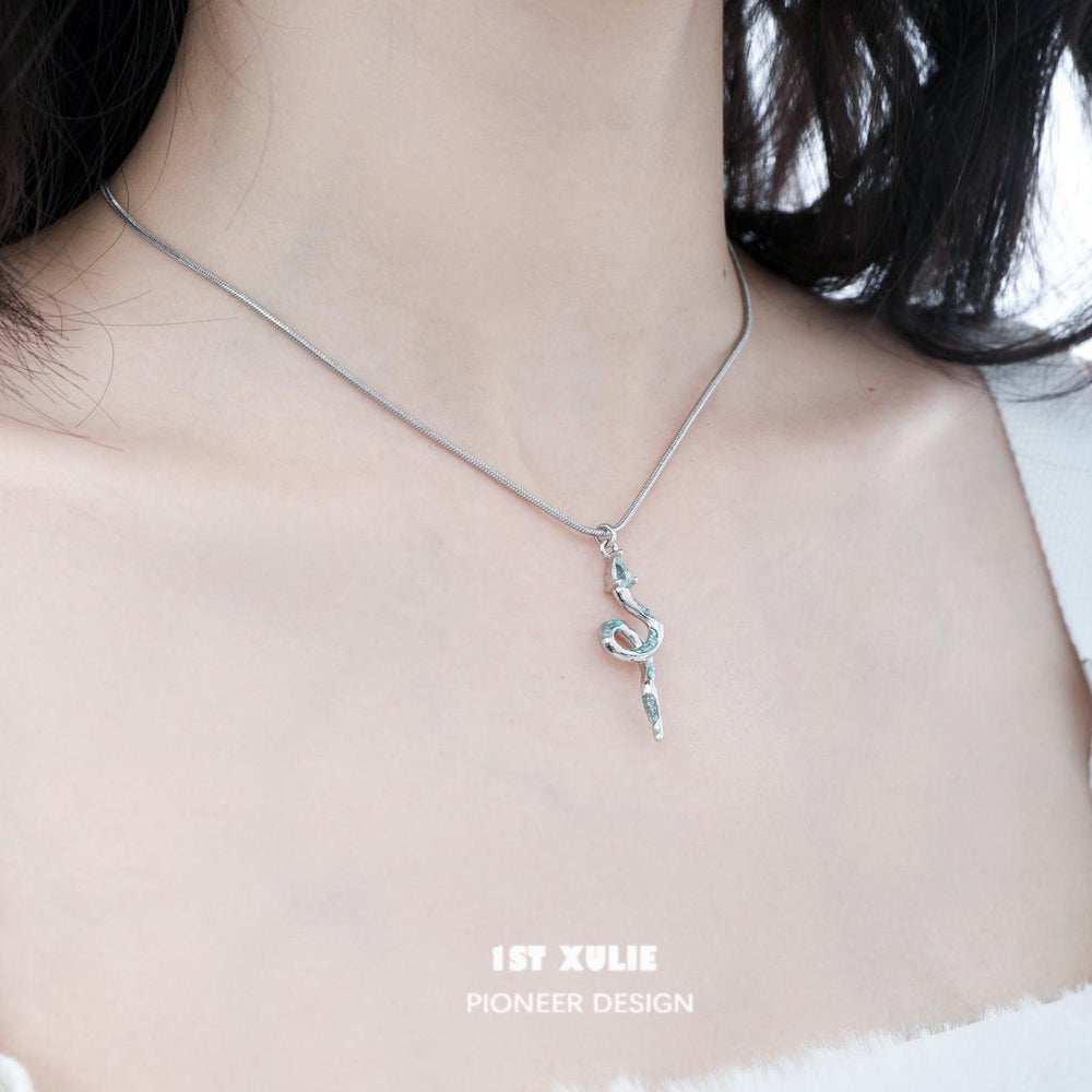 1ST XULIE "Frozen Serpent" Elegant Coiled Serpent Pendant Necklace in 925 Sterling Silver - Product View
