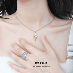 1ST XULIE "Frozen Serpent" Elegant Coiled Serpent Pendant Necklace in 925 Sterling Silver - Texture Detail
