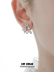 1ST XULIE Jewelry "Whiterfly" Shattered Butterfly Statement Stud Earrings in Platinum Plated - Angle View