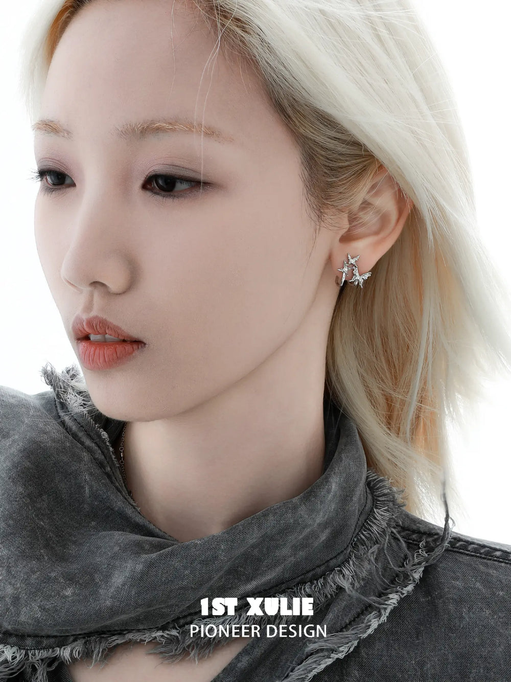 1ST XULIE Jewelry "Whiterfly" Shattered Butterfly Statement Stud Earrings in Platinum Plated - Product View