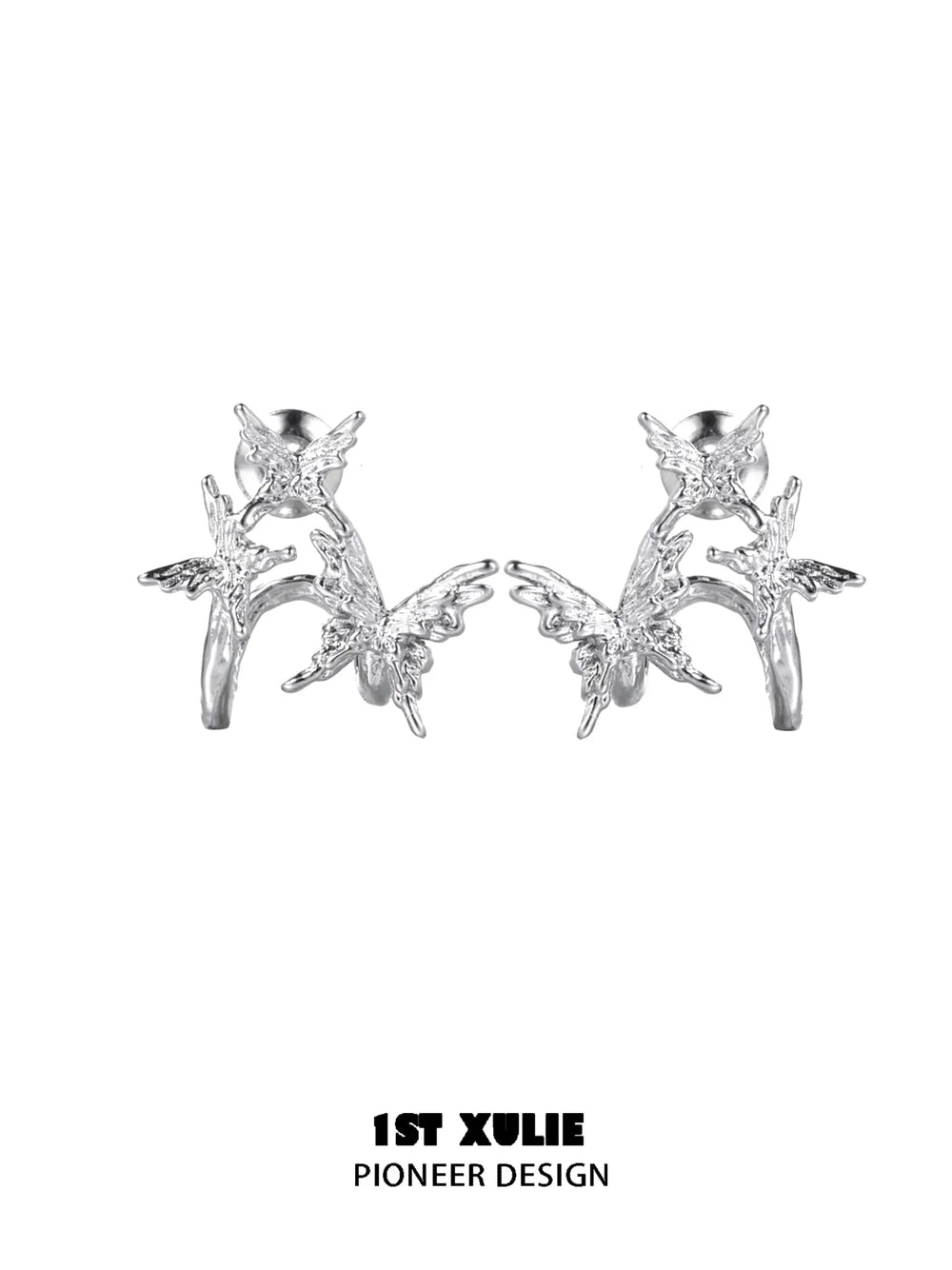 1ST XULIE Jewelry "Whiterfly" Shattered Butterfly Statement Stud Earrings in Platinum Plated - Side View